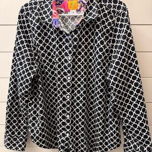 Ruby Rd. Black and White Patterned Blouse